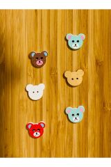 Ayıcık Şekilli Boyalı Ahşap Düğme 18 x 15 mm.  6'lı Paket. Mix V3.