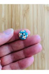 Desenli Natürel Ahşap Düğme 15 mm.  5'li Paket. Turkuaz.