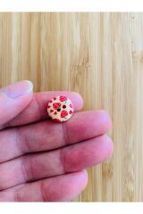 Desenli Natürel Ahşap Düğme 15mm.  5'li Paket. Çilek