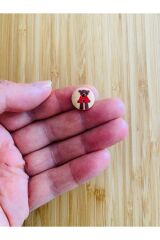 Desenli Natürel Ahşap Düğme 15mm.  5'li Paket. Hayvan Figürlü.