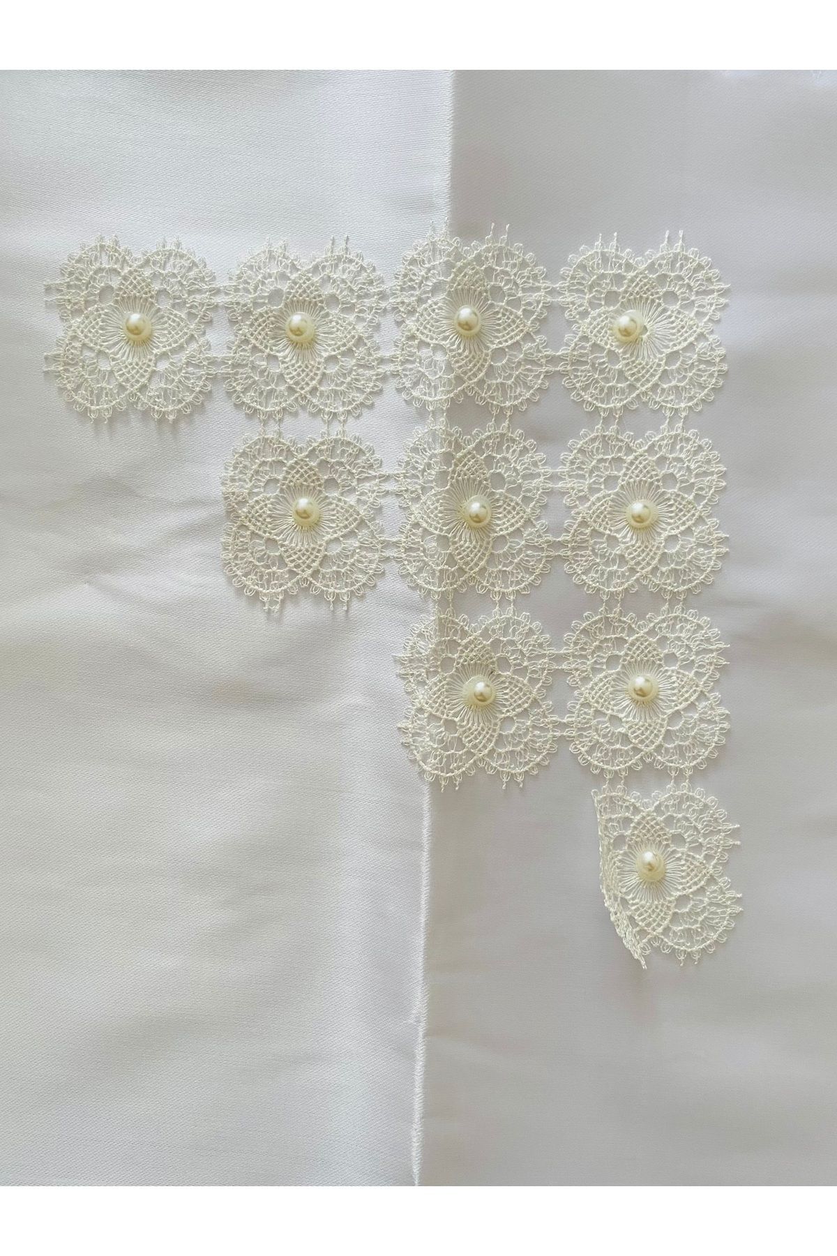 Kına Ve Düğün Etkinlikleri Için Dantel Ve Inci Süslemeli Bohça. 90cm X 90cm. Beyaz. 3 Adet.