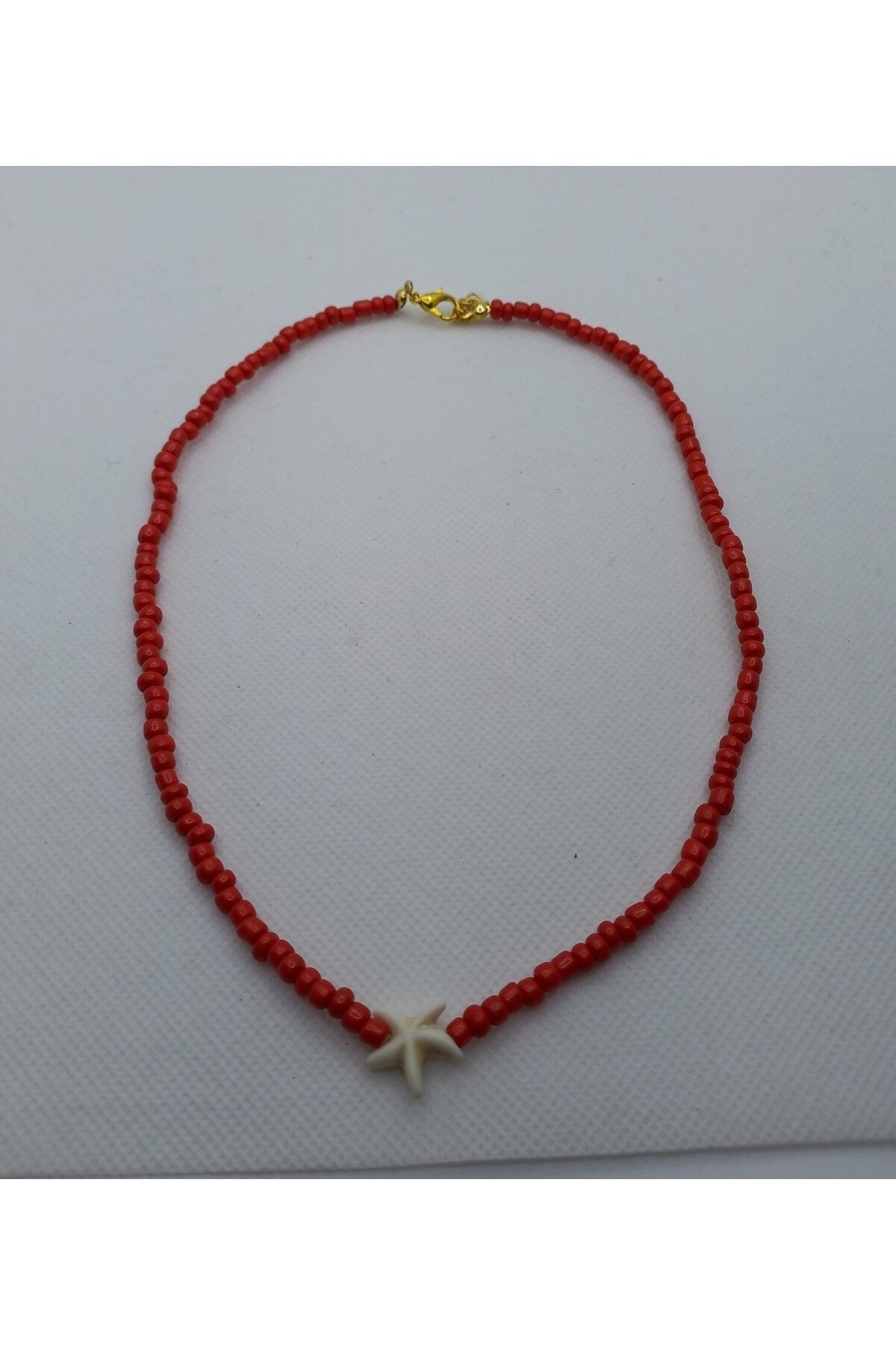 Kırmızı Cam Boncuk Kolye