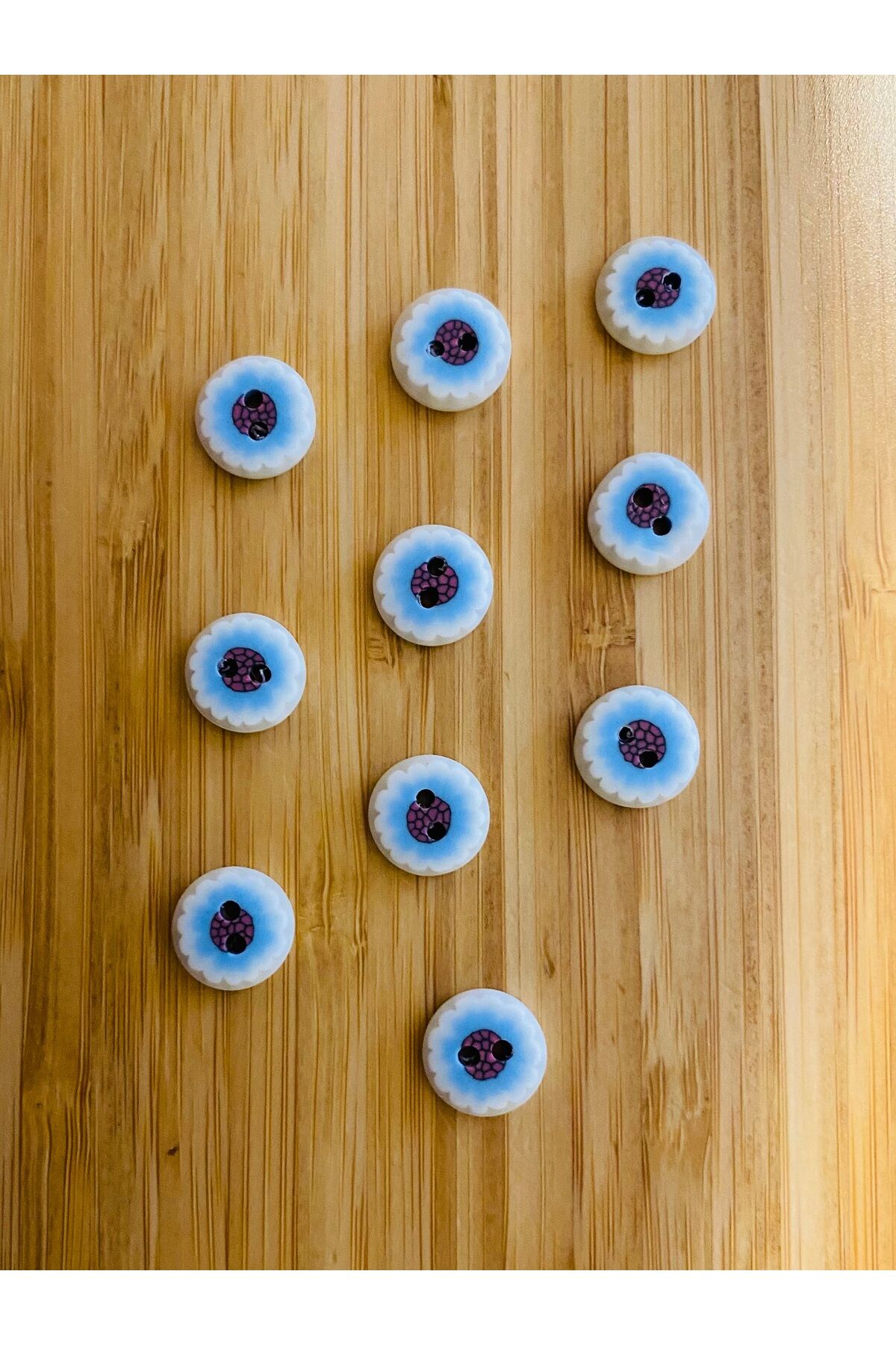 Desenli Yumuşak Düğme 13 mm 10'lu pkt. Renk: Mavi.