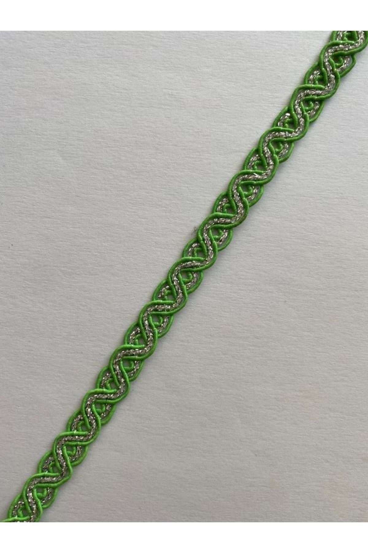Dikiş Kapatıcı Dekoratif Şerit Gümüş Simli. 13mmx5metre. Yeşil.