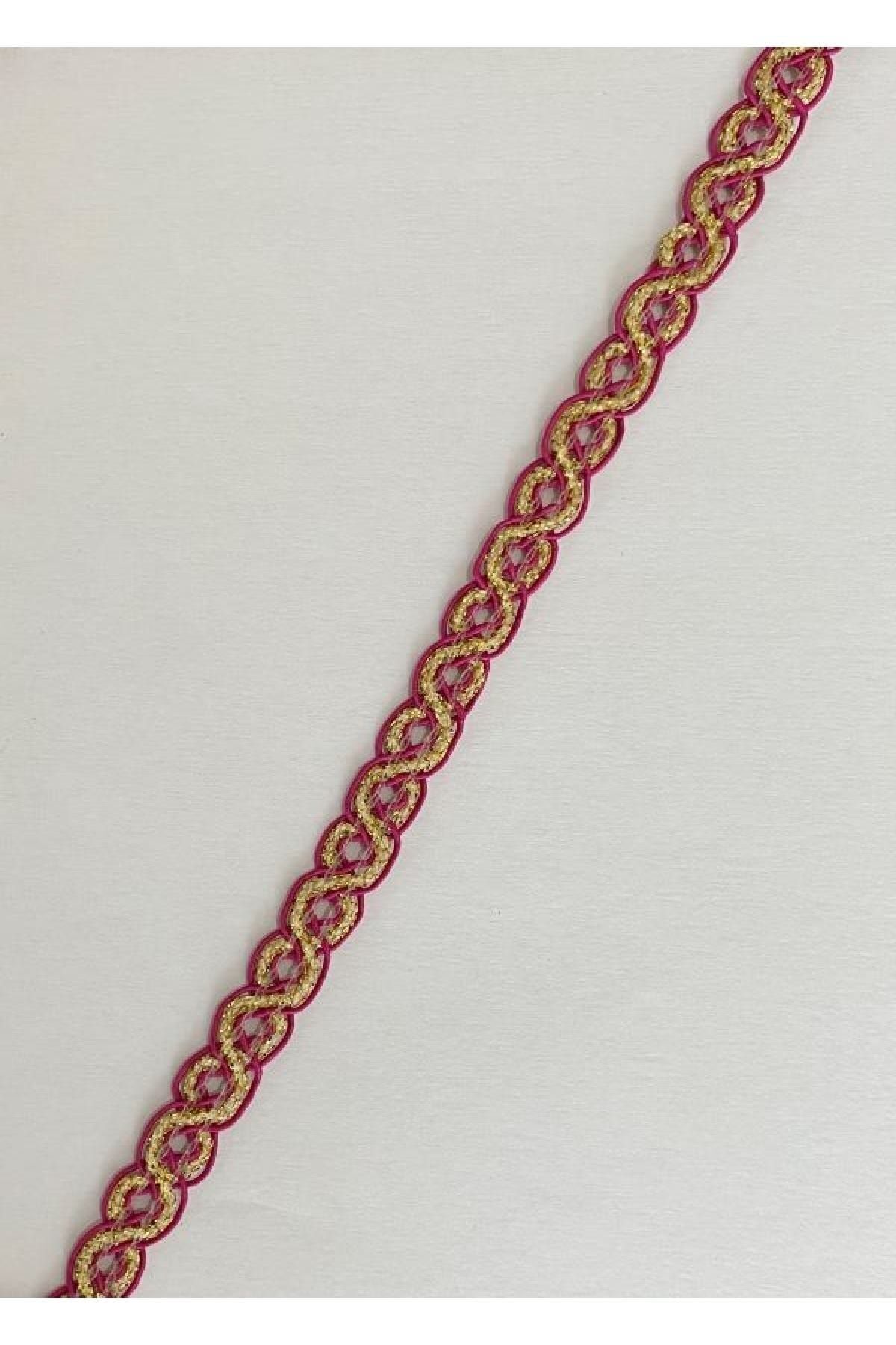 Dikiş Kapatıcı Dekoratif Şerit Sarı Simli. 13mmx4,25metre. Fuşya.