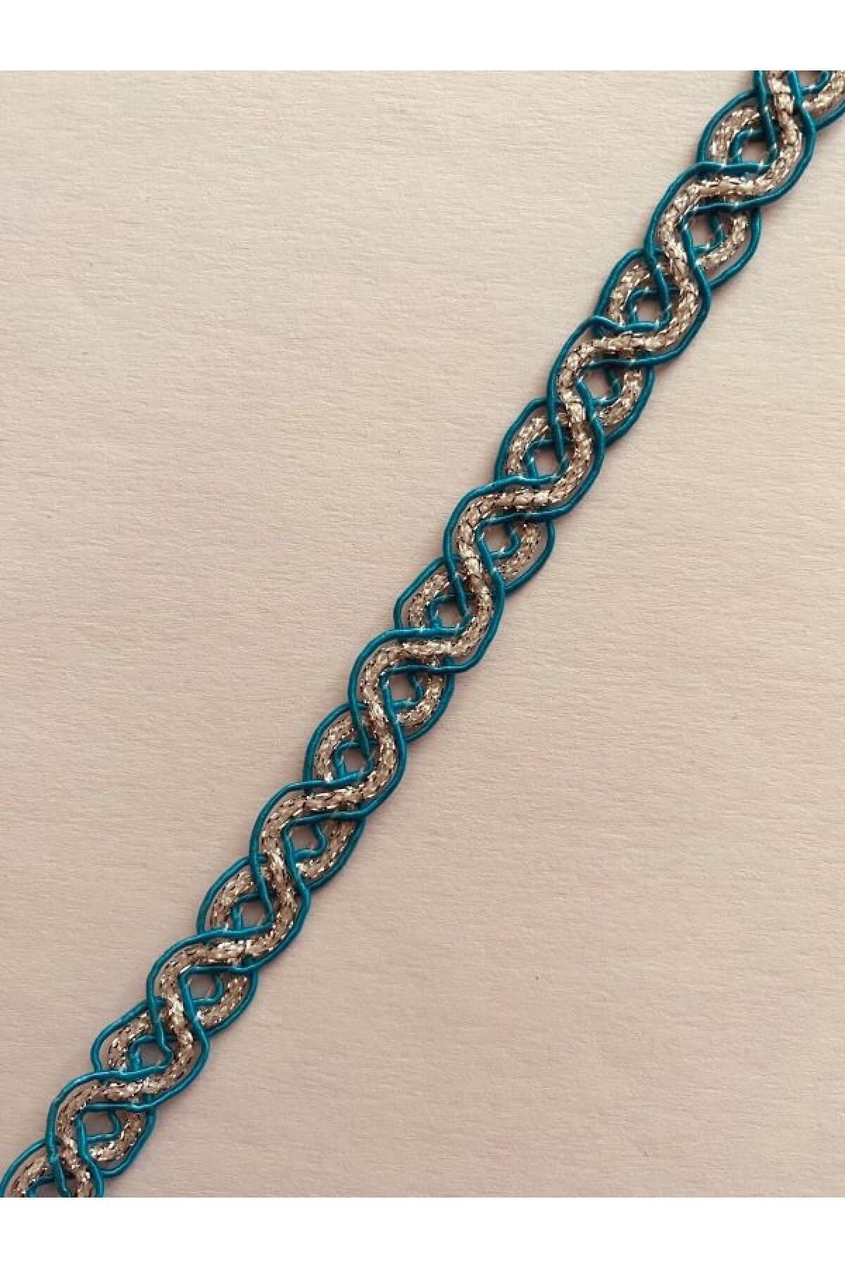 Dikiş Kapatıcı Dekoratif Şerit Sarı Simli. 13mmx4,35 mt Petrol Mavi