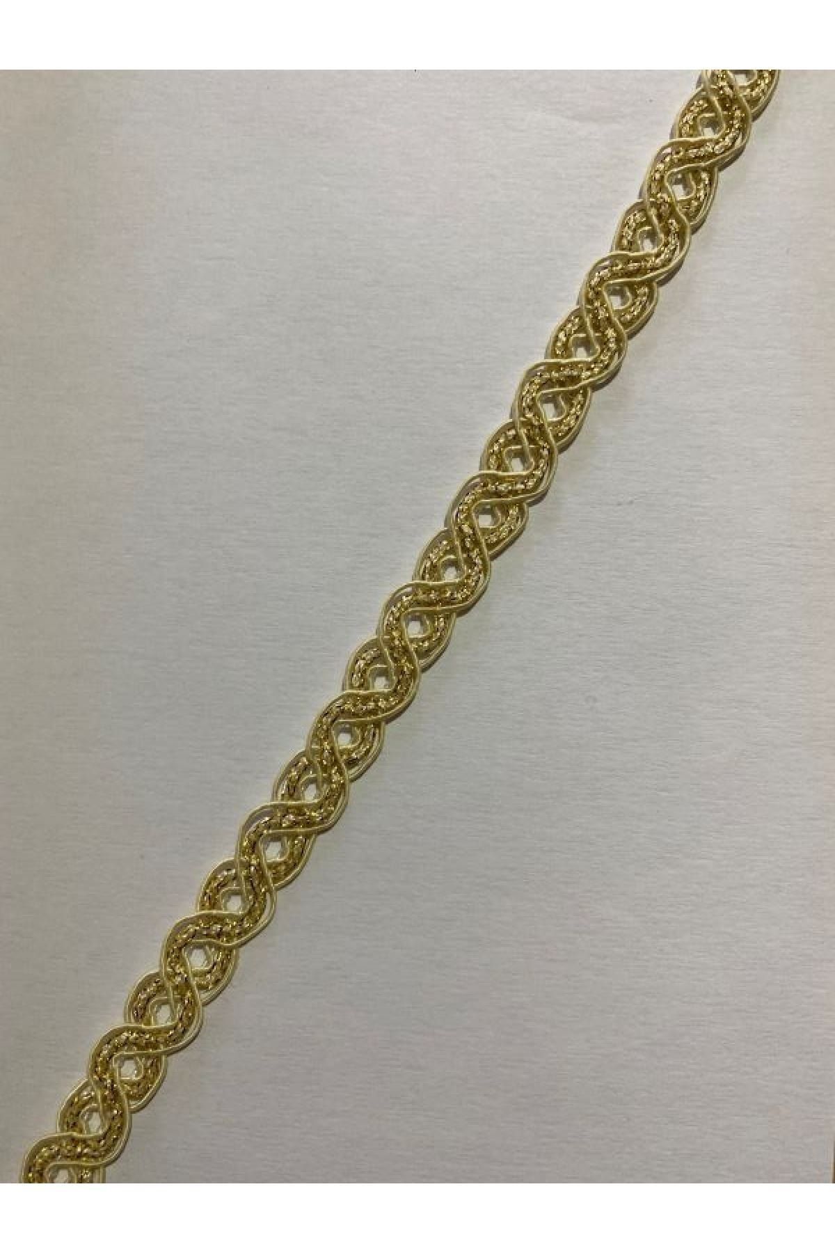 Dikiş Kapatıcı Dekoratif Şerit Sarı Simli. 13mmx4metre.koyu Krem.