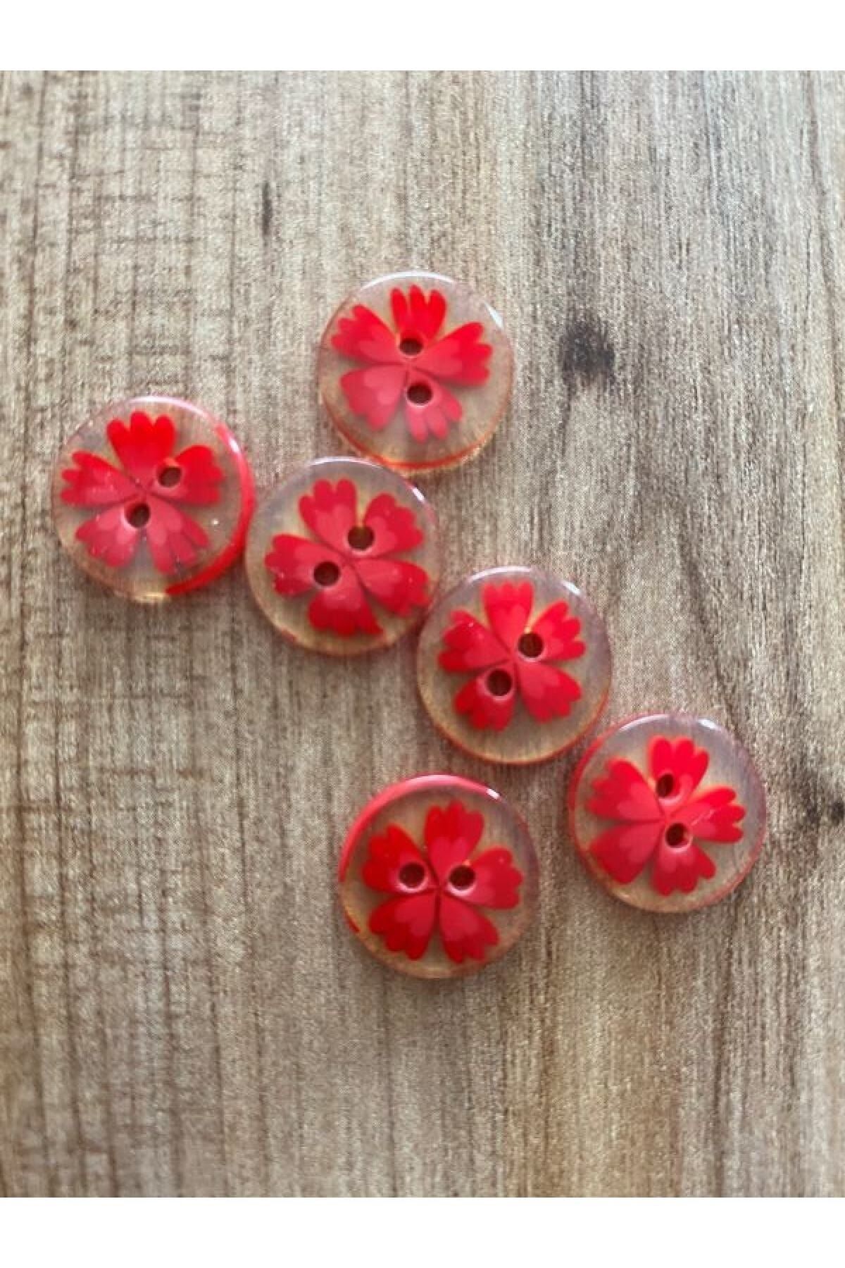 Şeffaf Gonca Desenli Bebe Düğme. 1.5cm 6'lı Paket