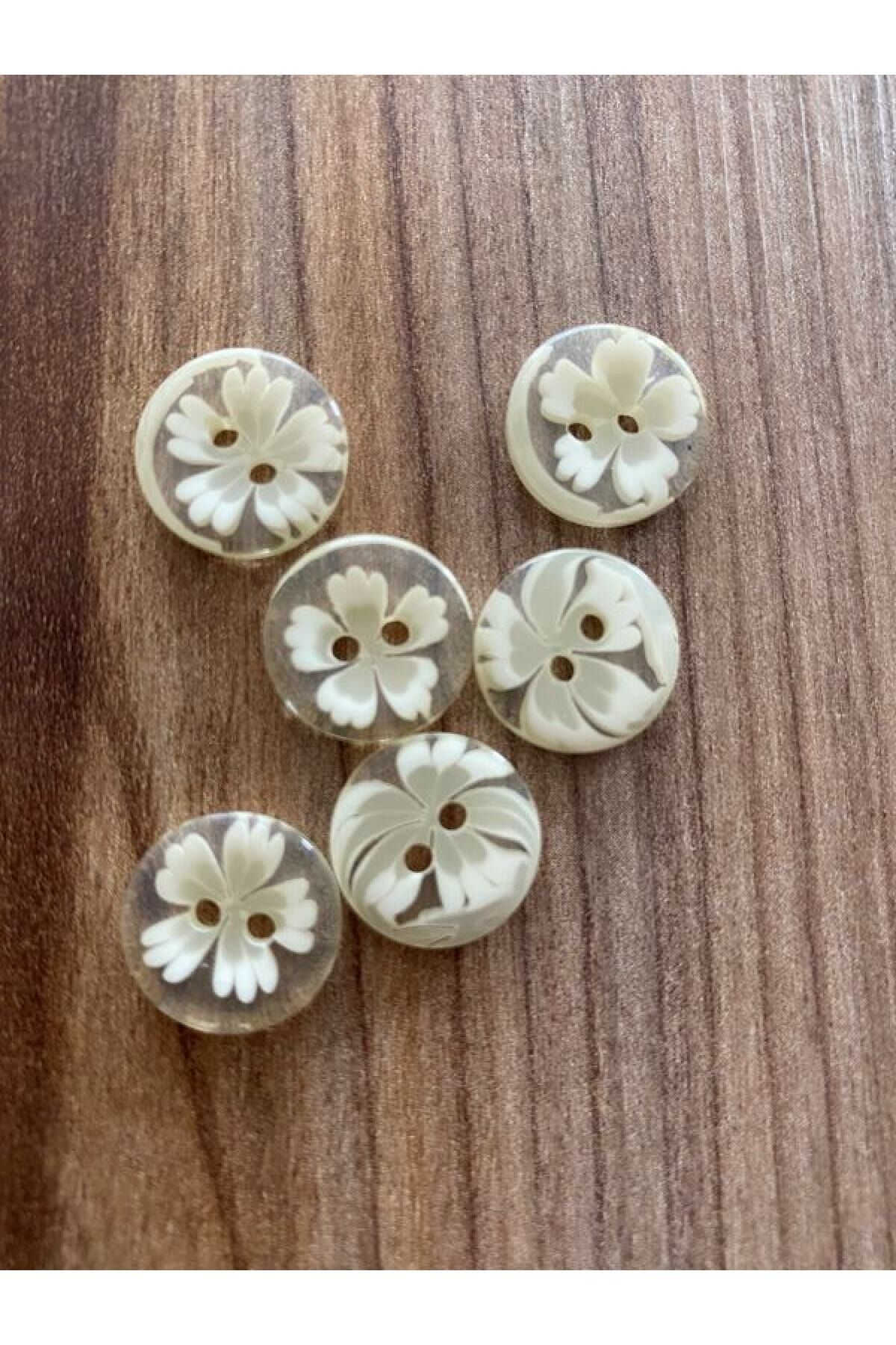 Şeffaf Gonca Desenli Bebe Düğme. 1.5cm 6'lı Paket