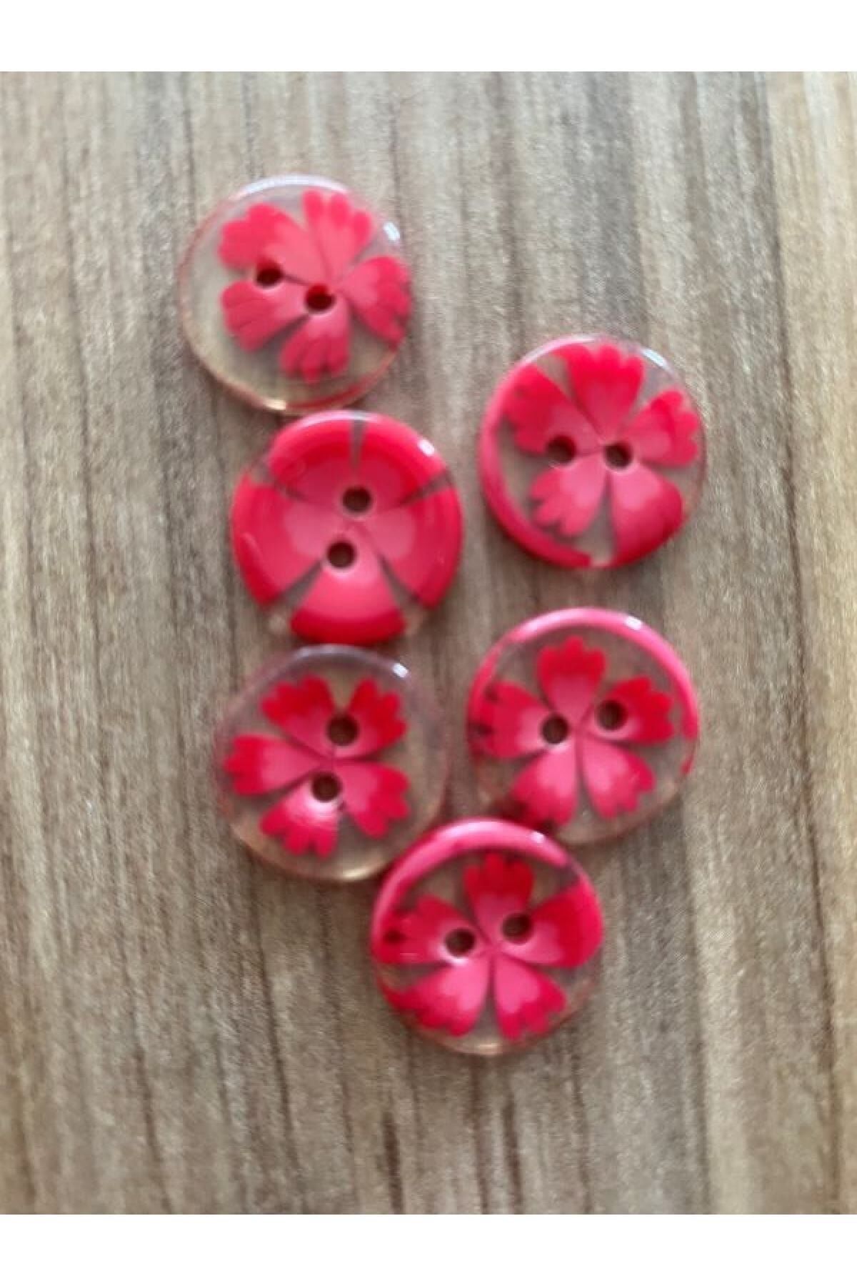 Şeffaf Gonca Desenli Bebe Düğme. 1.5cm 6'lı Paket