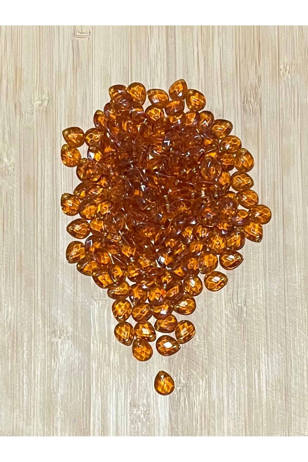 Şeffaf Koyu Taba Rengi Oya, Abiye, Takı, Örgü plastik Gözyaşı Damla Boncuk. 25gr. Tahmini 195 Adet.