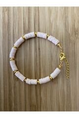 Fimo Bileklik Sarı Ara 4 No Boncuklu. Somon.