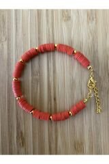 Fimo Bileklik Sarı Ara 4 No Boncuklu. Kırmızı.