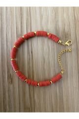 Fimo Bileklik Sarı Ara 4 No Boncuklu. Kırmızı.