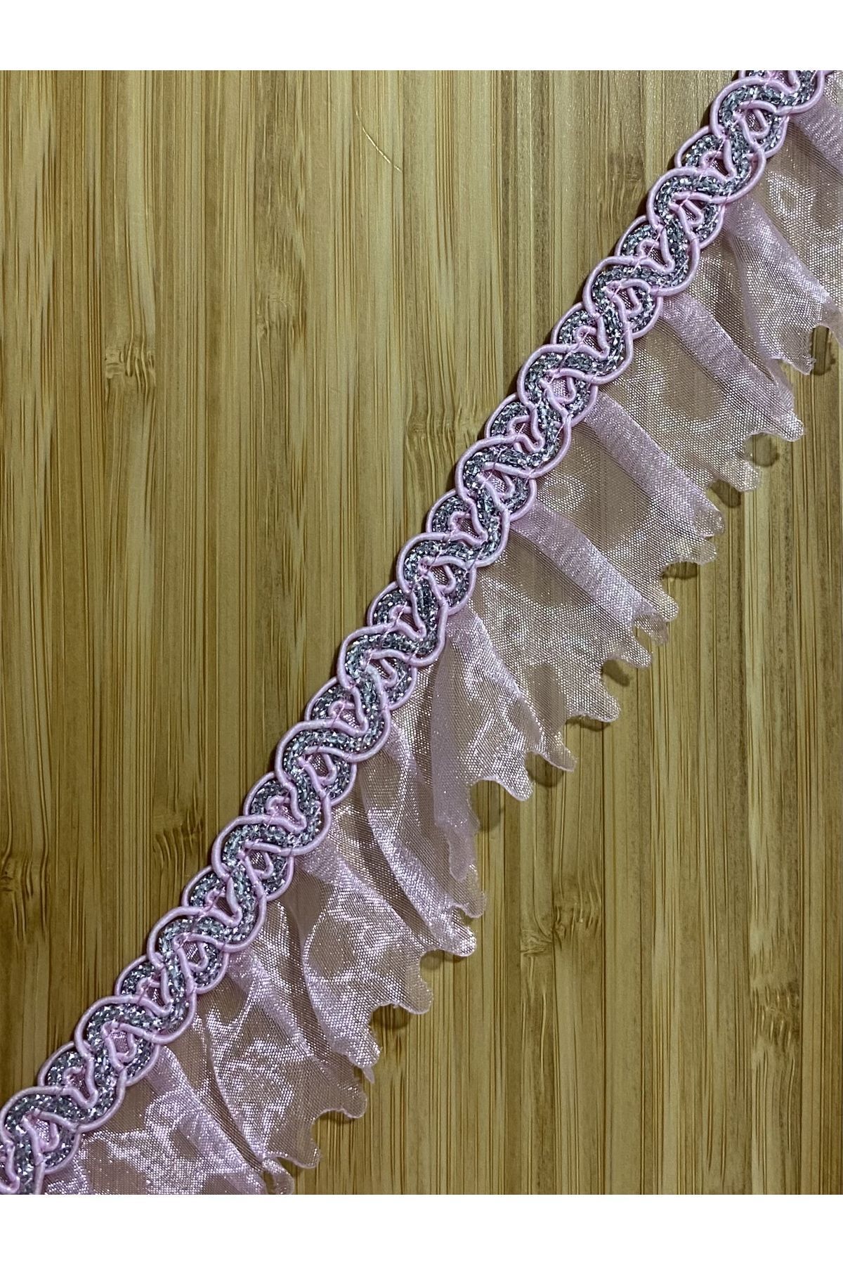 Şeritli Organze Fırfır 5 Metre Pembe.