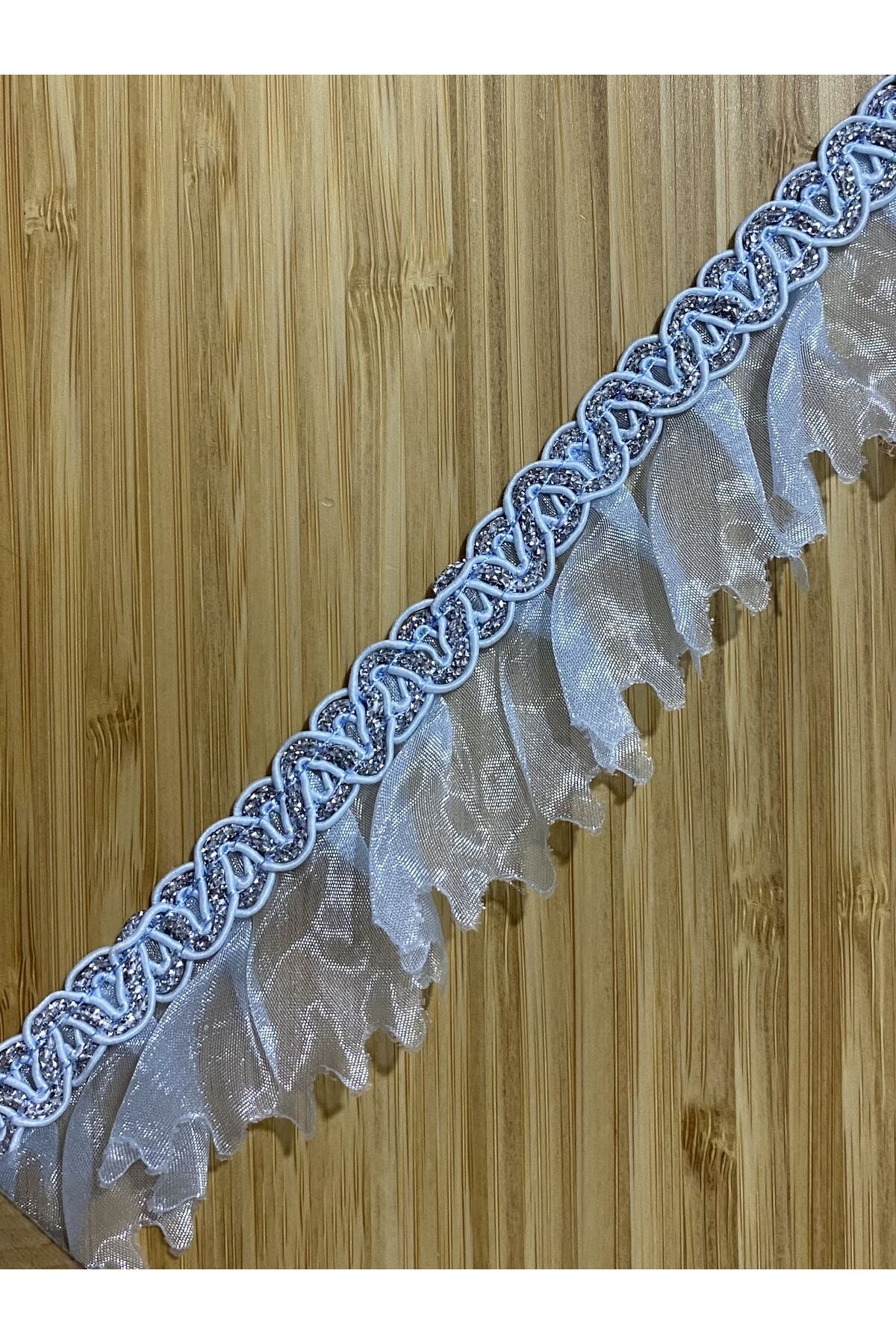 Şeritli organze fırfır. 4 metre. Gök Mavi.