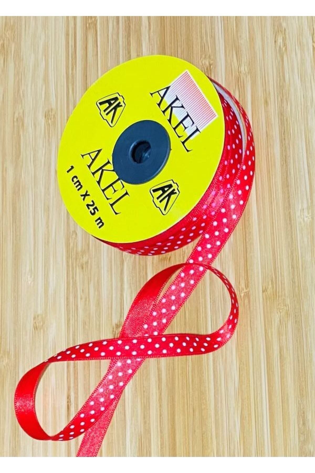 Beyaz Benekli Kırmızı Saten Kurdele. 1cmx5metre.