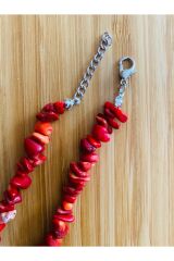 Doğal Kırmızı Mercan Taşı Kolye. Zincir dahil 44cm. Renk: Kırmızı/Bordo.