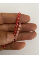 4mm Şerit Yarım Inci. Kırmızı. 3,5 Metre.