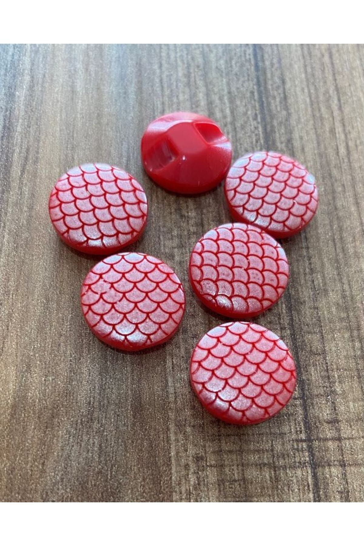 Petek Desenli Polyester Bebe Düğme 1.5cm 6'lı Paket. Kırmızı.