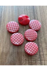Petek Desenli Polyester Bebe Düğme 1.5cm 6'lı Paket. Kırmızı.