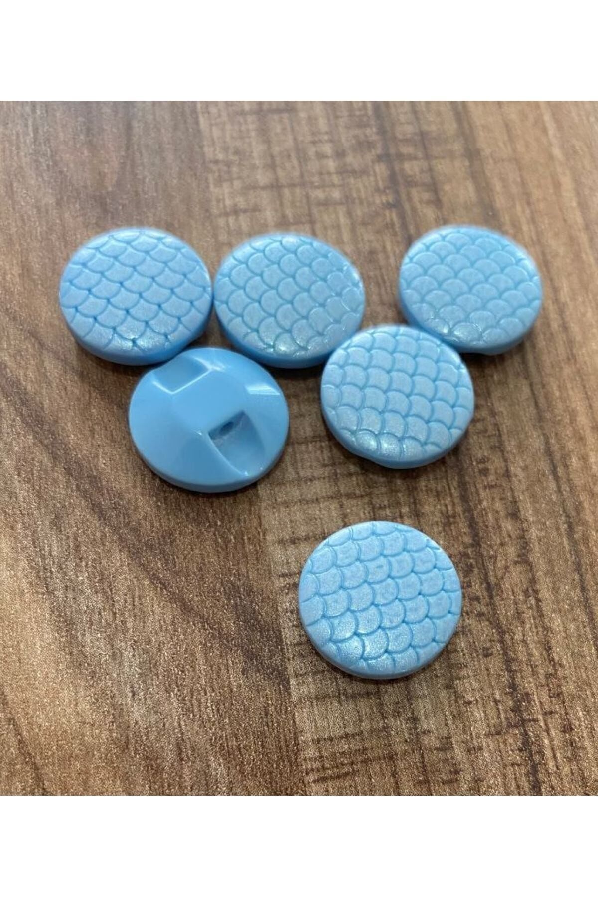 Petek Desenli Polyester Bebe Düğme 1.5cm 6'lı Paket. Mavi.