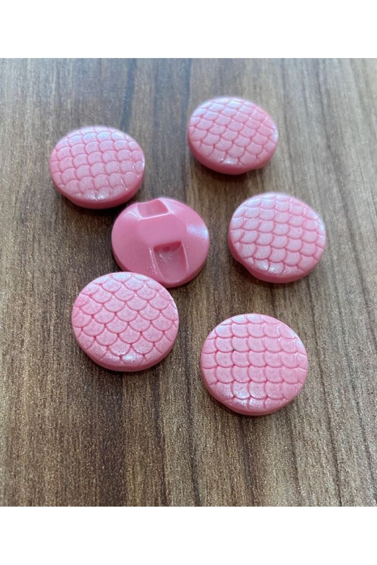 Petek Desenli Polyester Bebe Düğme 1.5cm 6'lı Paket. Pembe.