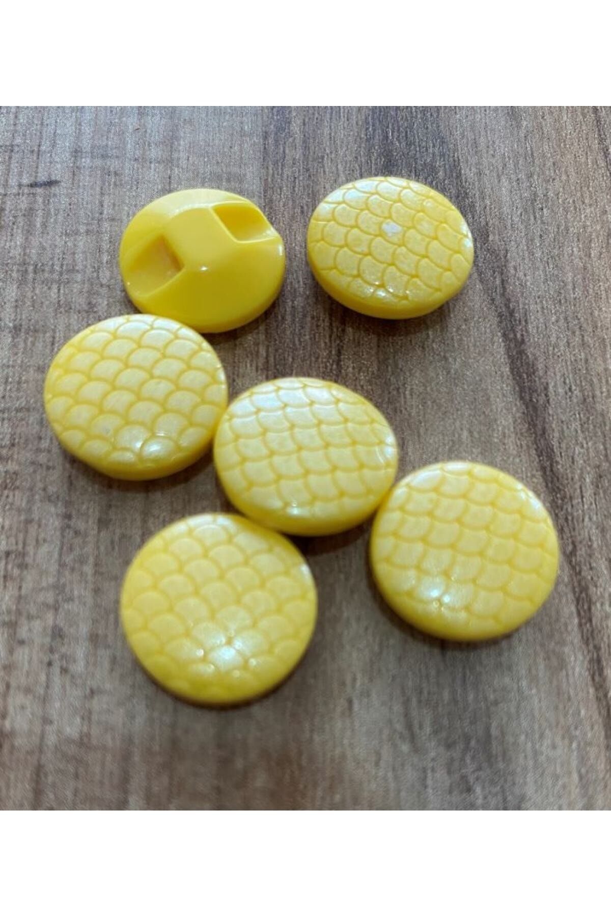 Petek Desenli Polyester Bebe Düğme 1.5cm 6'lı Paket. Sarı.