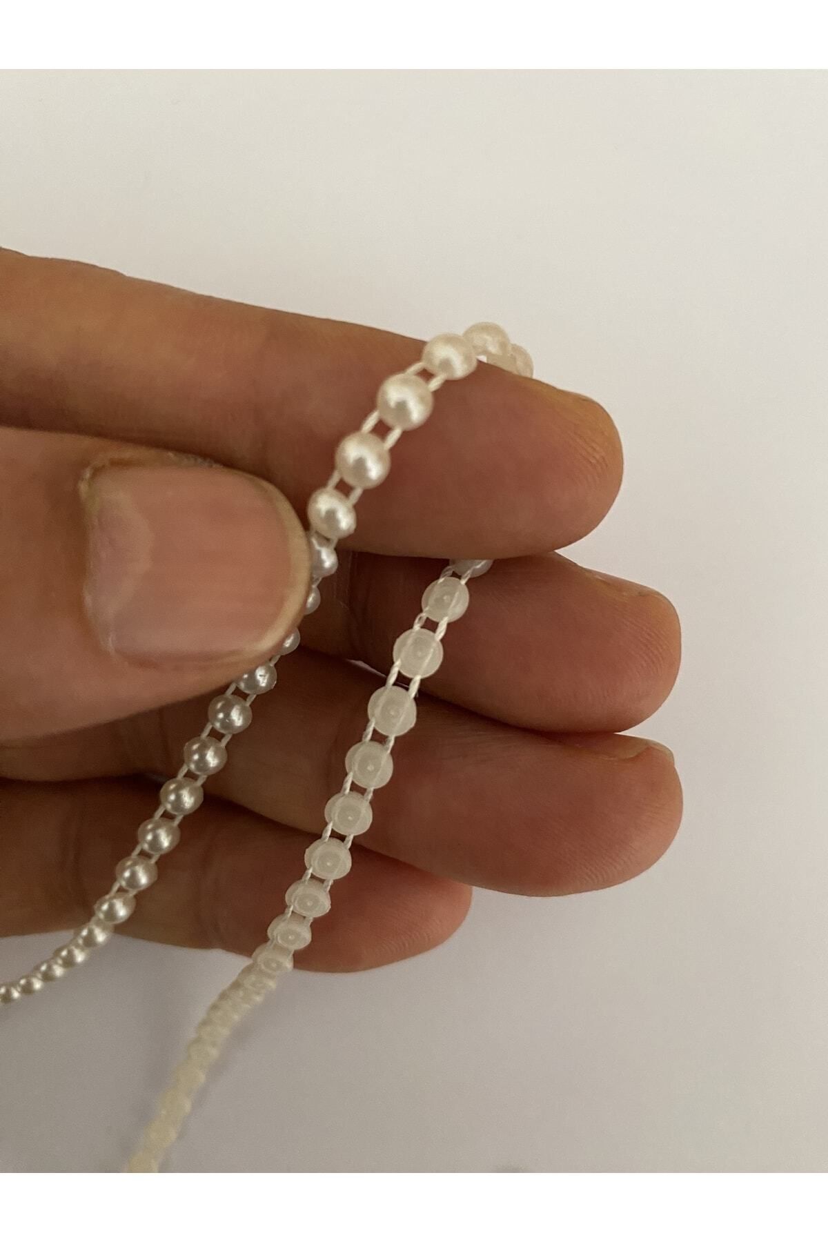 4mm Şerit Yarım Inci. Beyaz. 4 Metre.