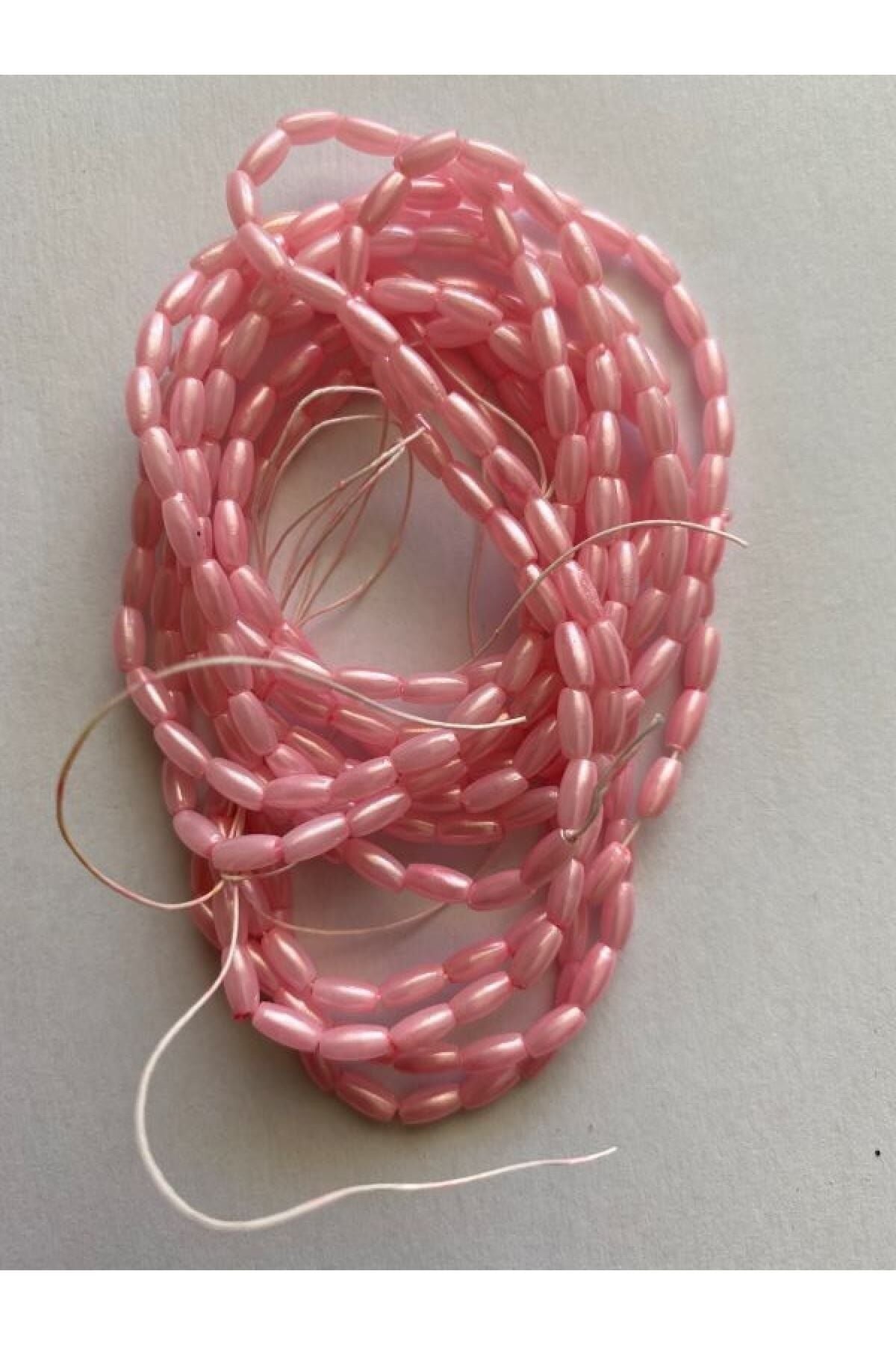 Plastik Arpa Boncuk Oya, Abiye, Patik ve havlu işleme. 3x6 mm. 4 Dizi. Açık Pembe.