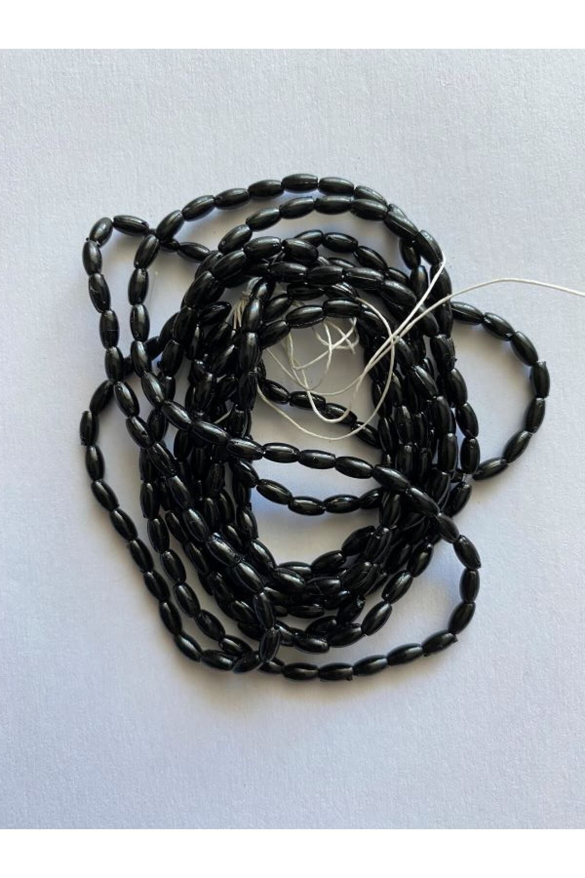 Plastik Arpa Boncuk Oya, Abiye, Patik ve havlu işleme. 3x6 mm. 4 Dizi. Siyah.