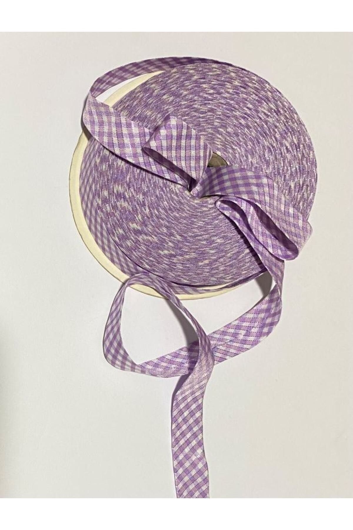 Ekose Lila Gümüş Simli Biye (şerit) 2cm.