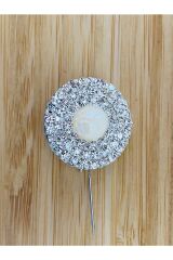 Taşlı Oval Beyaz Broş. Tekli.