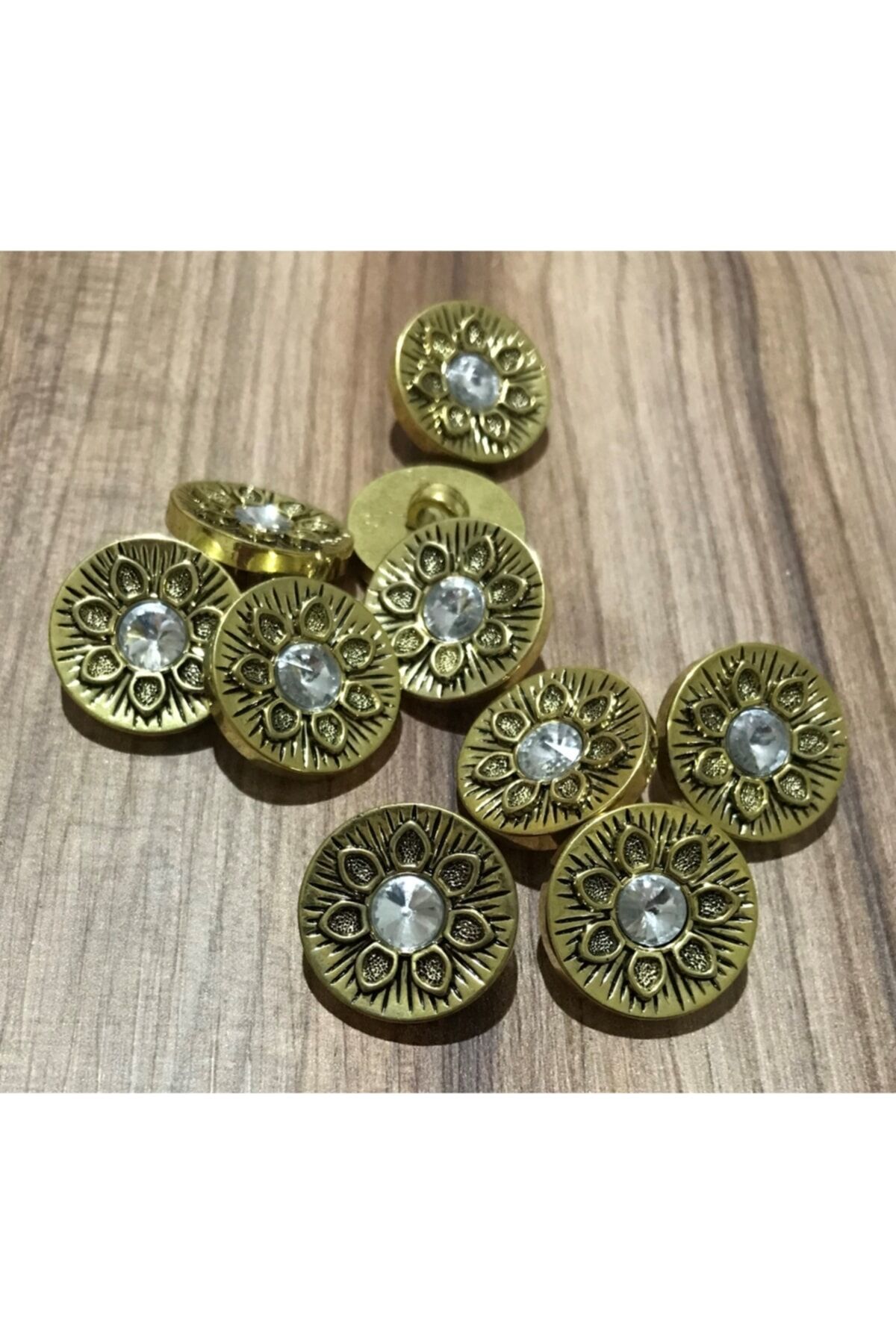 Taşlı Sarı Metalize Düğme 2cm. 10'lu Paket.