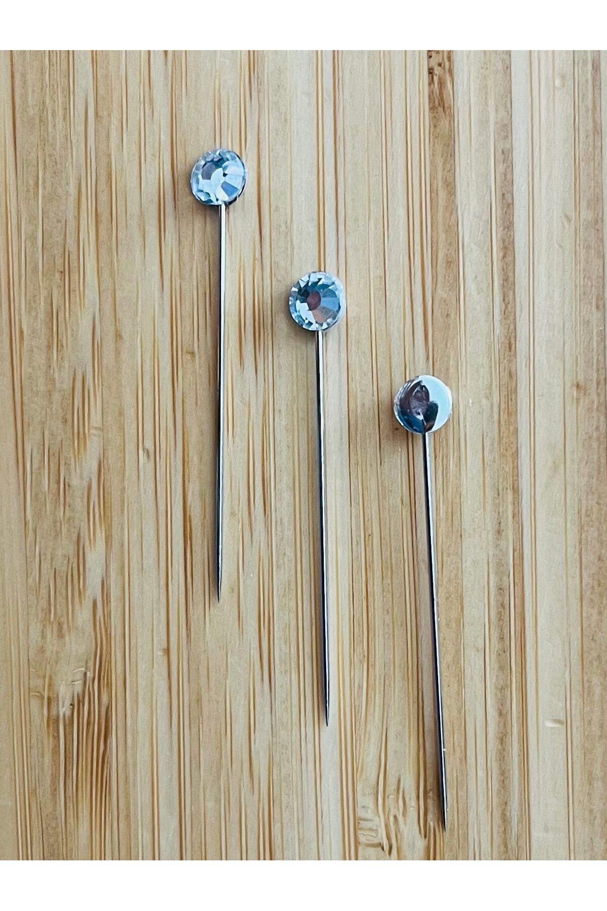 Taşlı Şal Eşarp İğnesi. 38mm. 3'lü Paket. Gümüş.