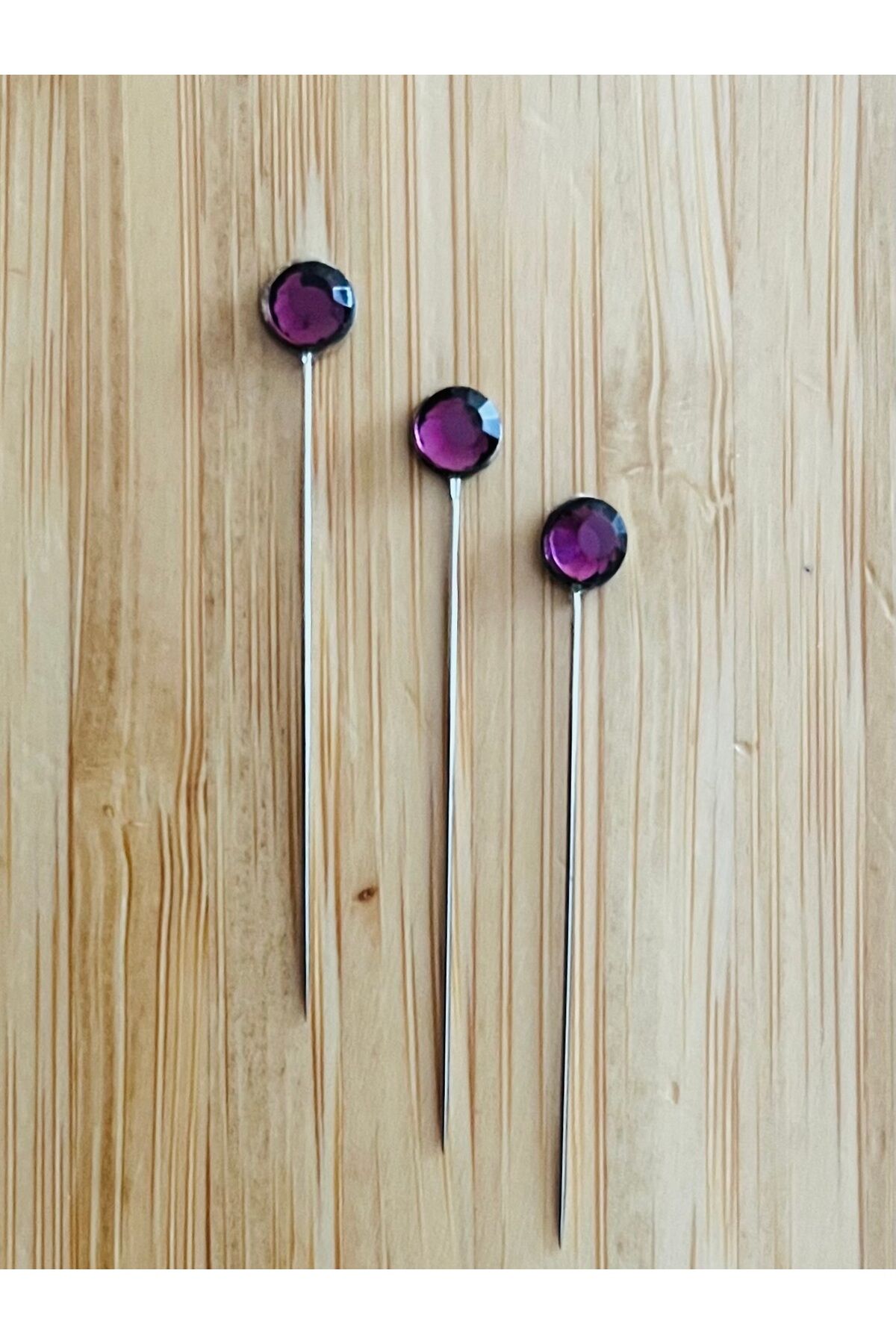 Taşlı Şal Eşarp İğnesi. 38mm. 3'lü Paket. Mor.