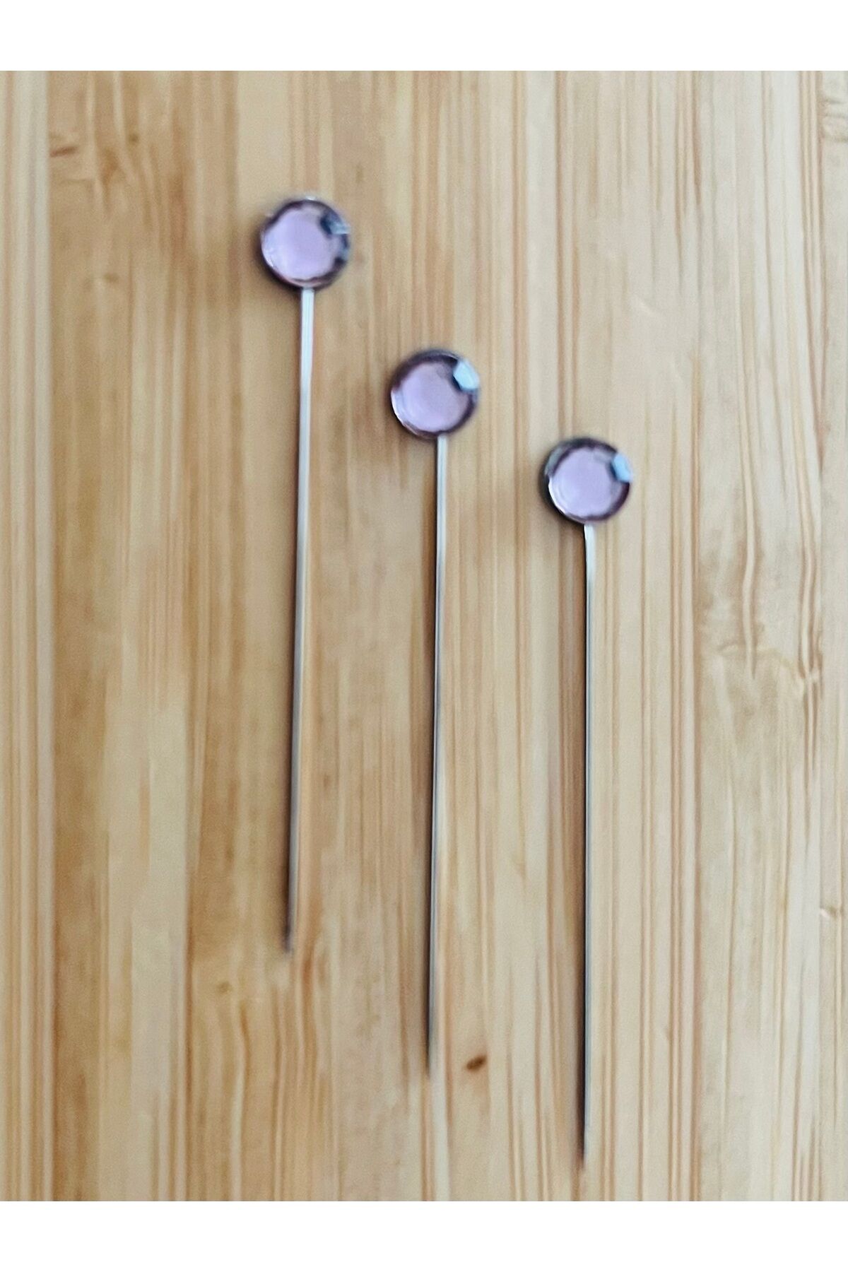 Taşlı Şal Eşarp İğnesi. 38mm. 3'lü Paket. Pudra.