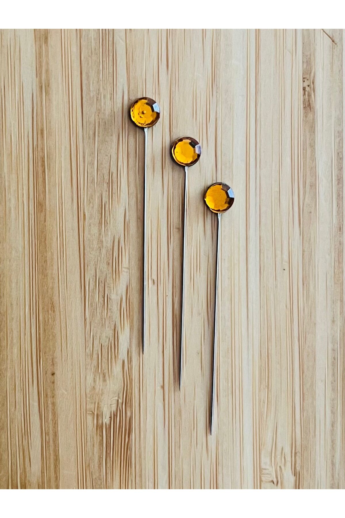 Taşlı Şal Eşarp İğnesi. 38mm. 3'lü Paket. Turuncu.