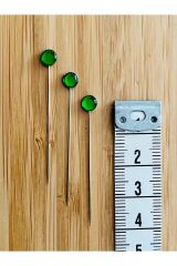 Taşlı Şal Eşarp İğnesi. 38mm. 3'lü Paket. Yeşil.