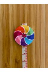 Boyalı Dekoratif Ahşap Düğme 28 Mm. 5'li Paket. Rüzgar Gülü Desenli.