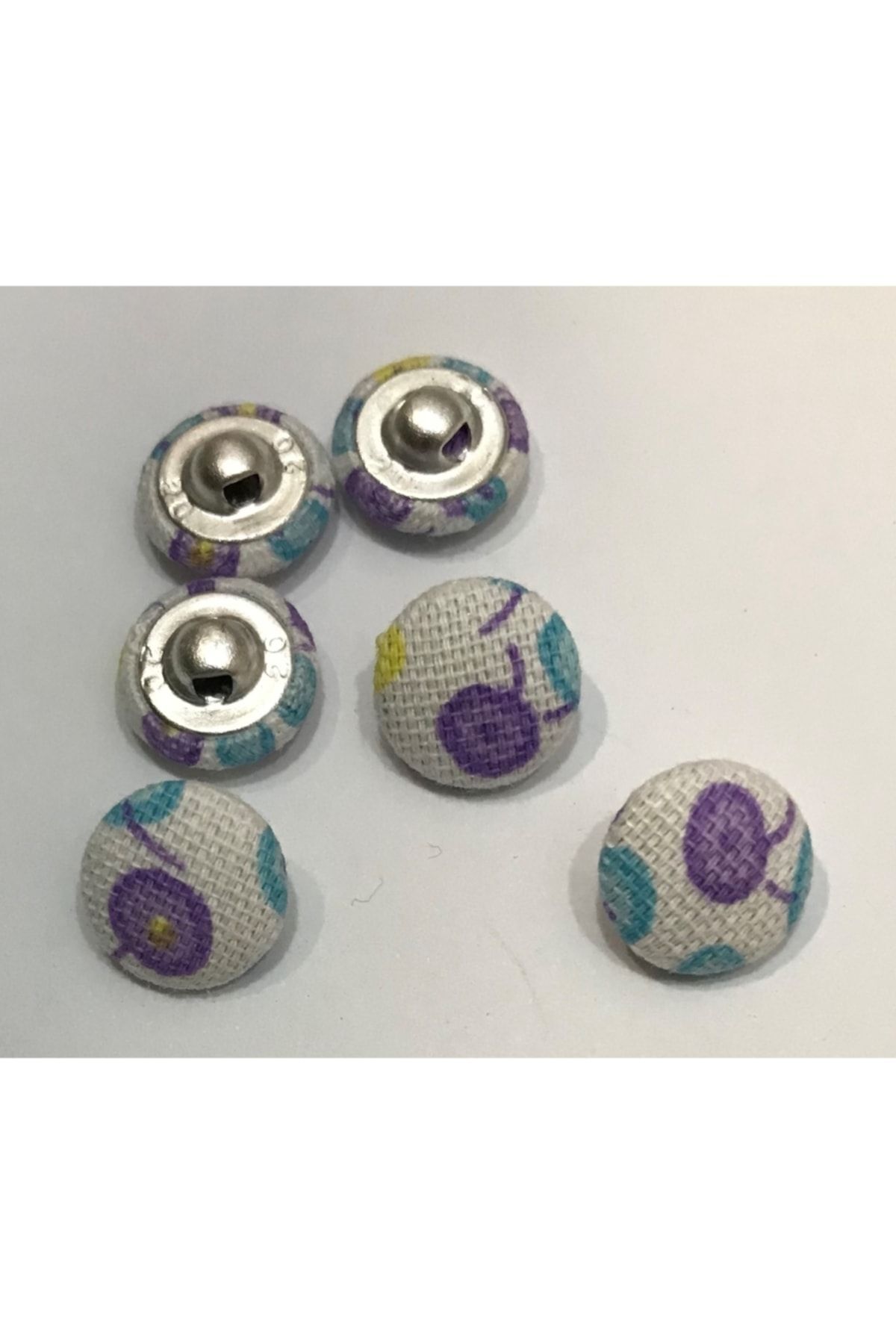 Kumaş Kaplama Düğme 6 Adet. 1.3 Cm. Renk: Mavi Sarı Laci Gül