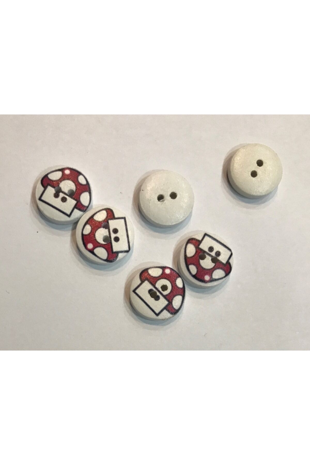 Boyalı Desenli Ahşap Düğme. 1.5cm. 6'lı Paket.