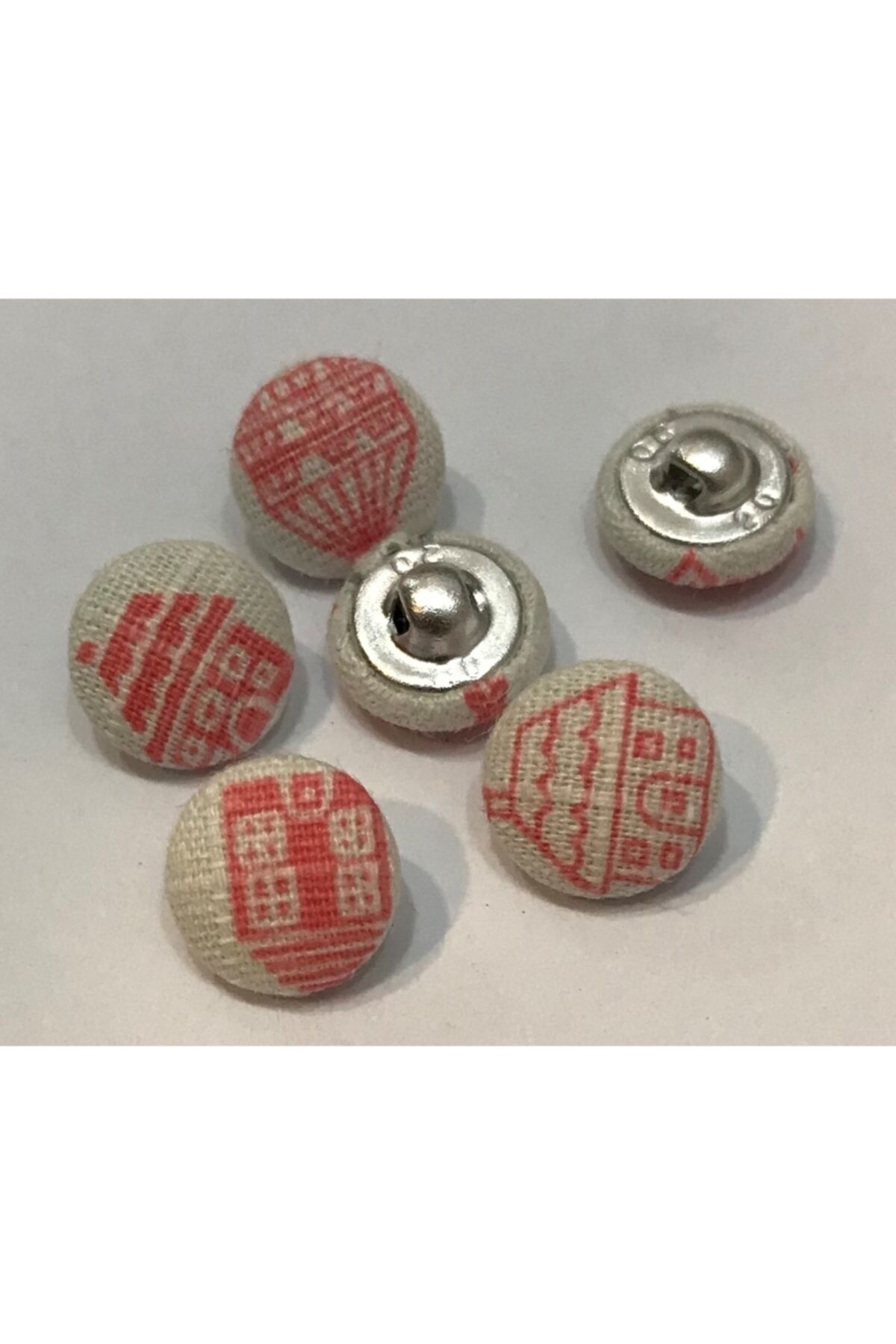 Kumaş Kaplama Düğme 6 Adet. 1.3 Cm. Renk: Pembe Ev
