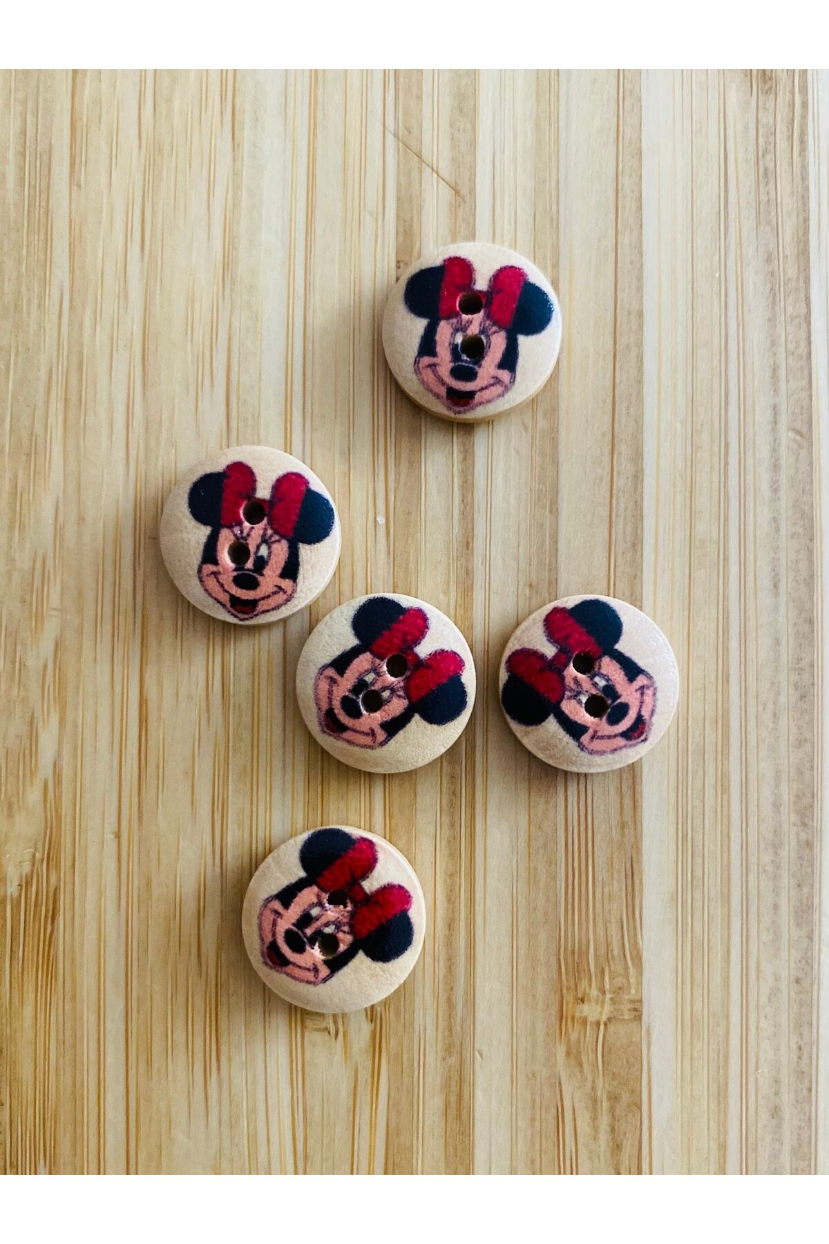 Tavşan Desen Boyama Doğal Ahşap Düğme 15 mm.  5'li Paket. Tavşan.