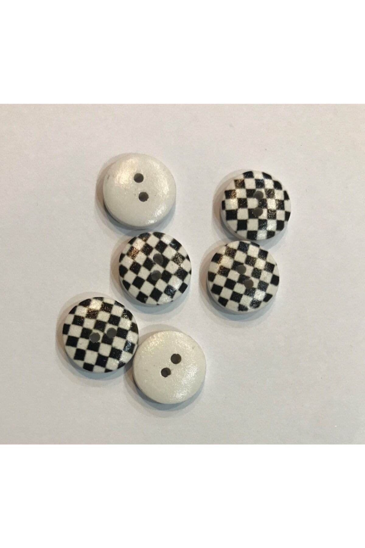 Boyalı Desenli Ahşap Düğme. 1.5cm. 6'lı Paket.