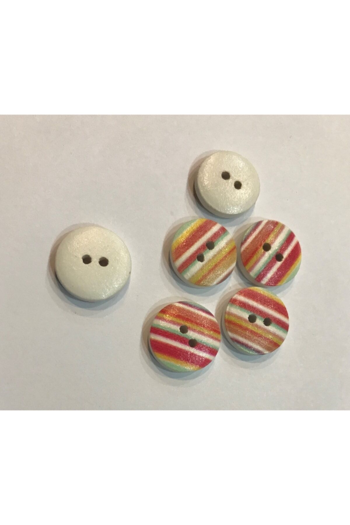 Boyalı Desenli Ahşap Düğme. 1.5cm. 6'lı Paket.