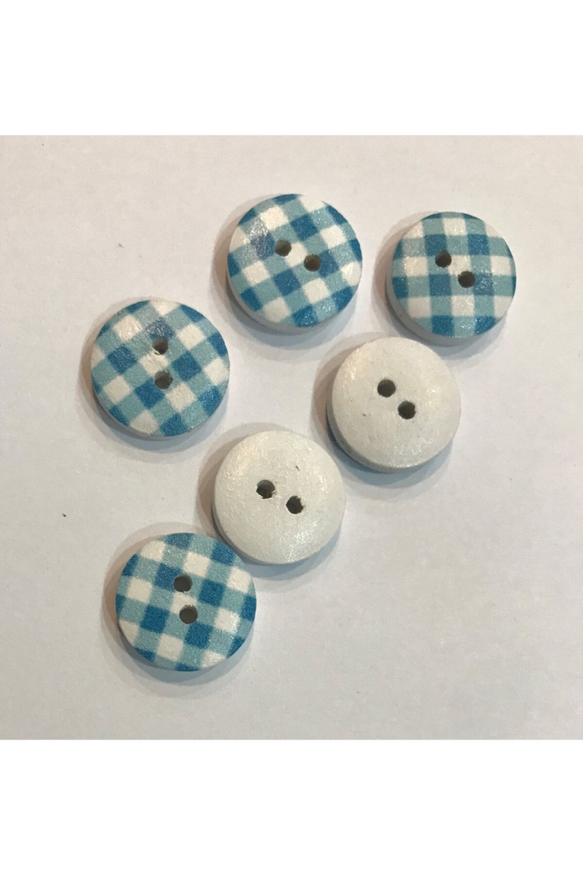Boyalı Desenli Ahşap Düğme. 1.5cm. 6'lı Paket.