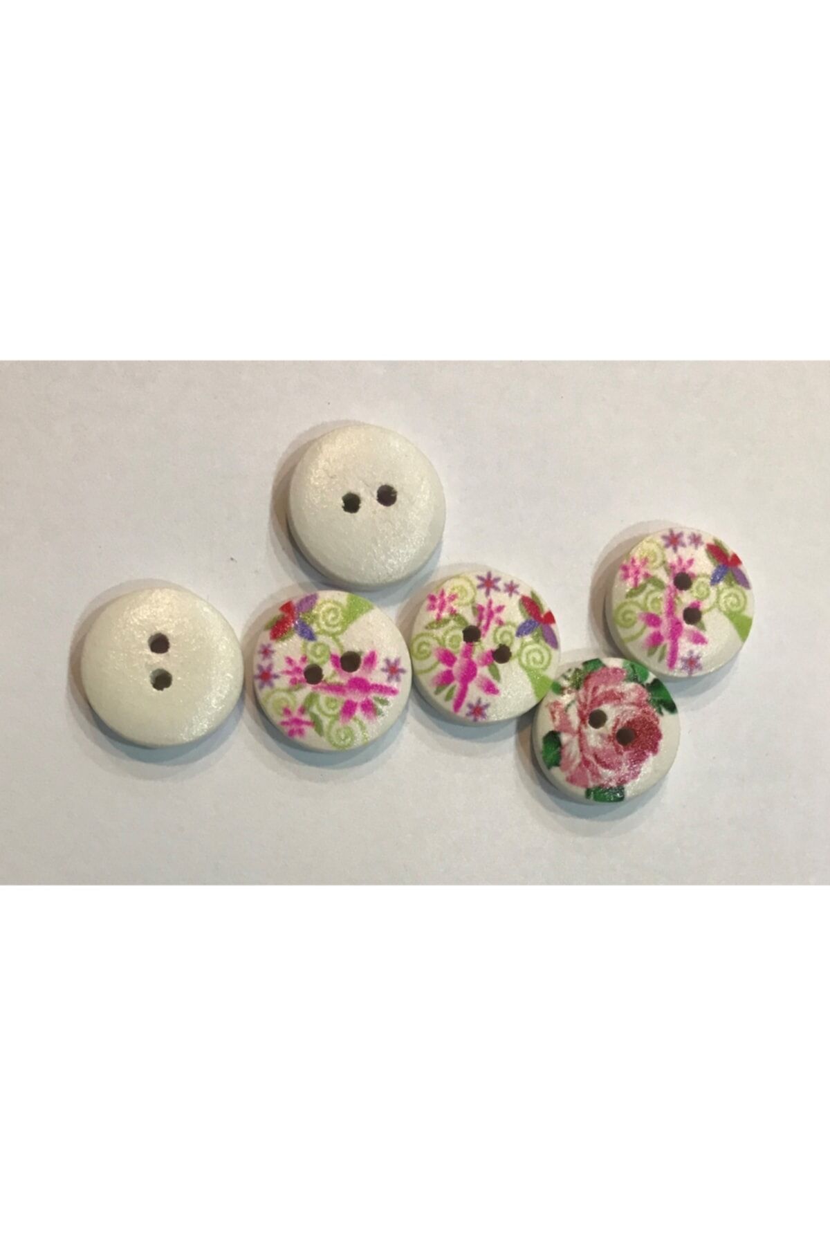 Boyalı Desenli Ahşap Düğme. 1.5cm. 6'lı Paket.