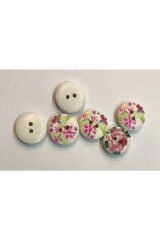 Boyalı Desenli Ahşap Düğme. 1.5cm. 6'lı Paket.