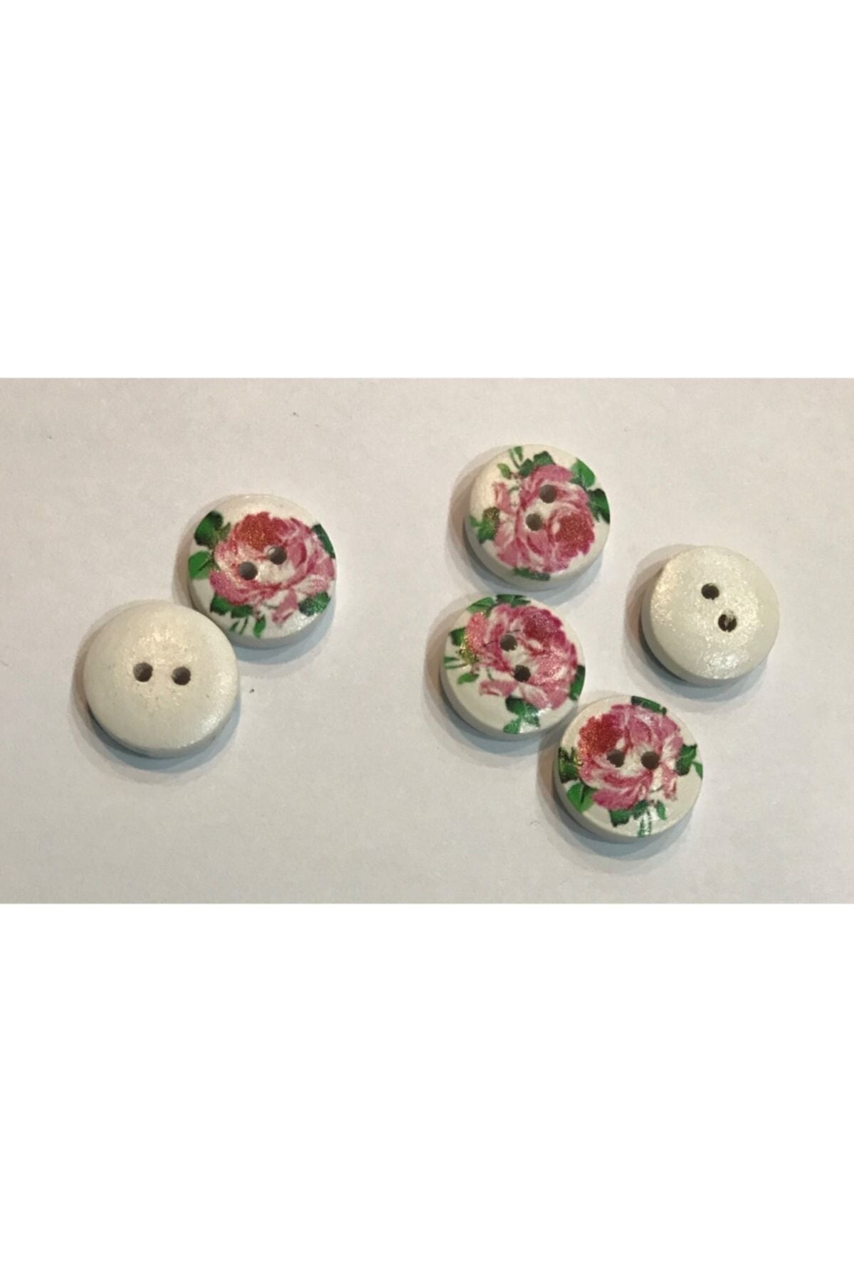 Boyalı Desenli Ahşap Düğme. 1.5cm. 6'lı Paket.